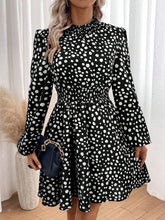 1pc Casual Ruched Lantern Sleeve All-Over Print Long Sleeve Dress, Autumn